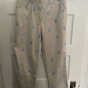 Lilly Pulitzer Capri Pants with Blue Sailboat Embroidery